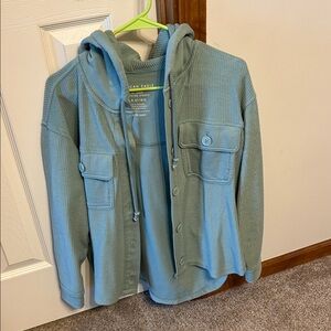 American Eagle Outfitters Sage Green Ribbed Hooded Shacket